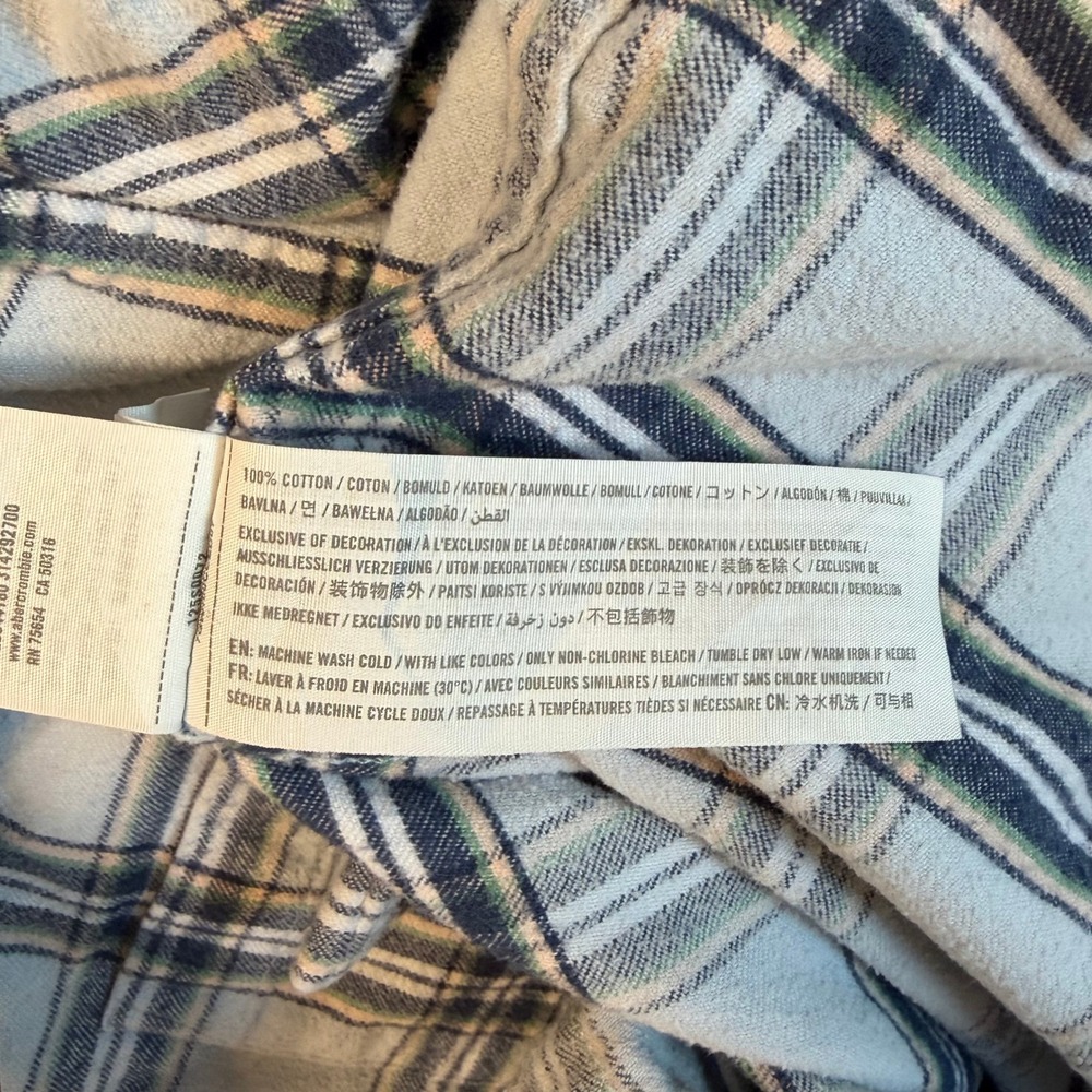 Abercrombie & Fitch Flannel Shirt Mens Medium Blue Plaid Long Sleeve Cotton - Picture 6 of 6
